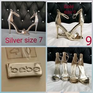 NEW  Without Box Bebe Amairany Metal Trim Sandals GoldBoldly  and Siver feminine